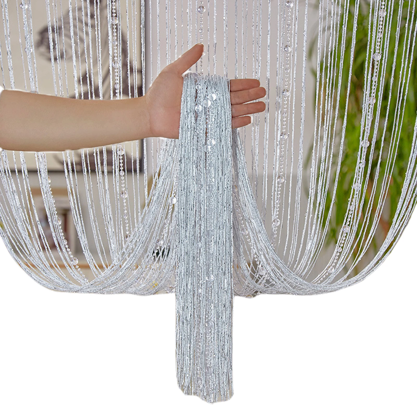 Crystal Bead Curtain - Elegant Beaded String Door Curtain with Shiny Tassels
