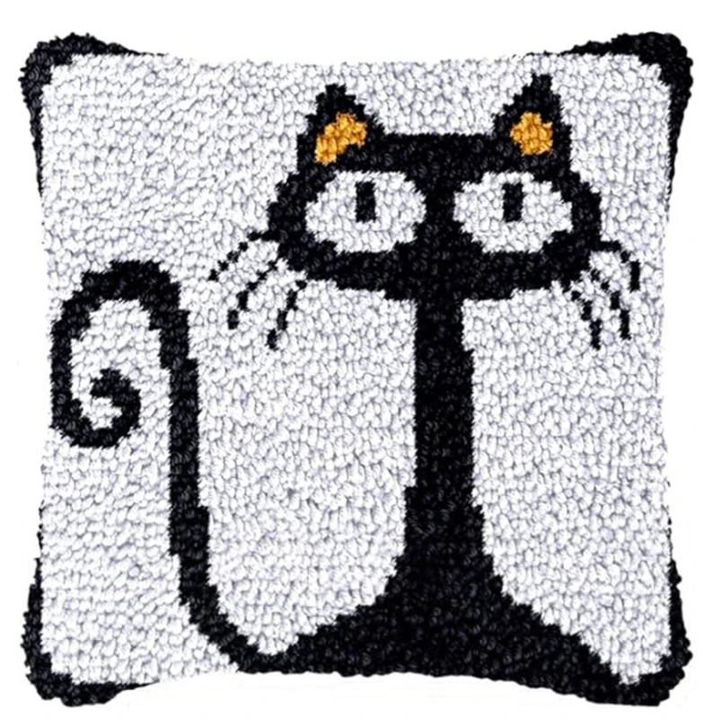 Black Cat Cushion Smyrna Button Package Latch Hook Throw Pillow Embroidery Pillow Foamiran For Needlework Embroidery Set
