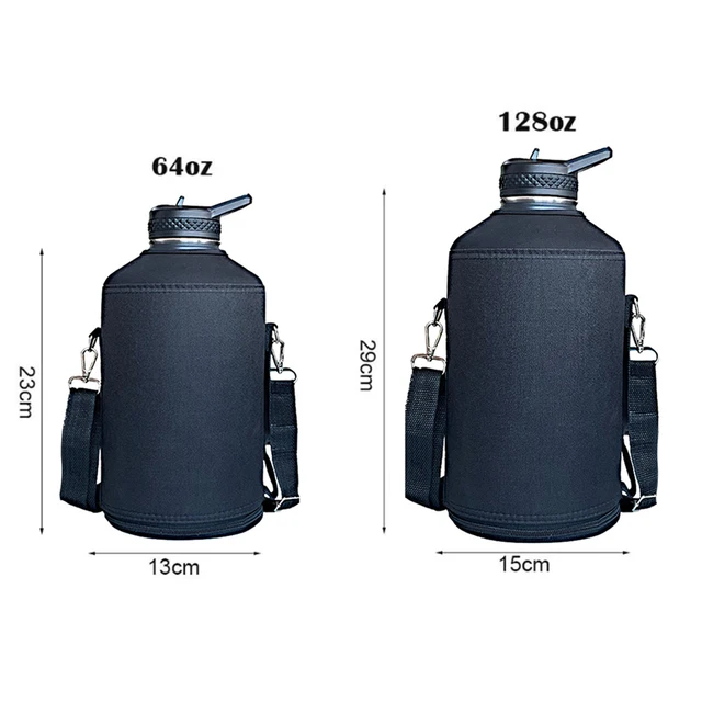 Portable Sports Water Bottle Holder Carrier Bag 64oz 128oz with Shoulder Strap Pouch Thermal Vacuum Mug Sleeve Protective Cover 6