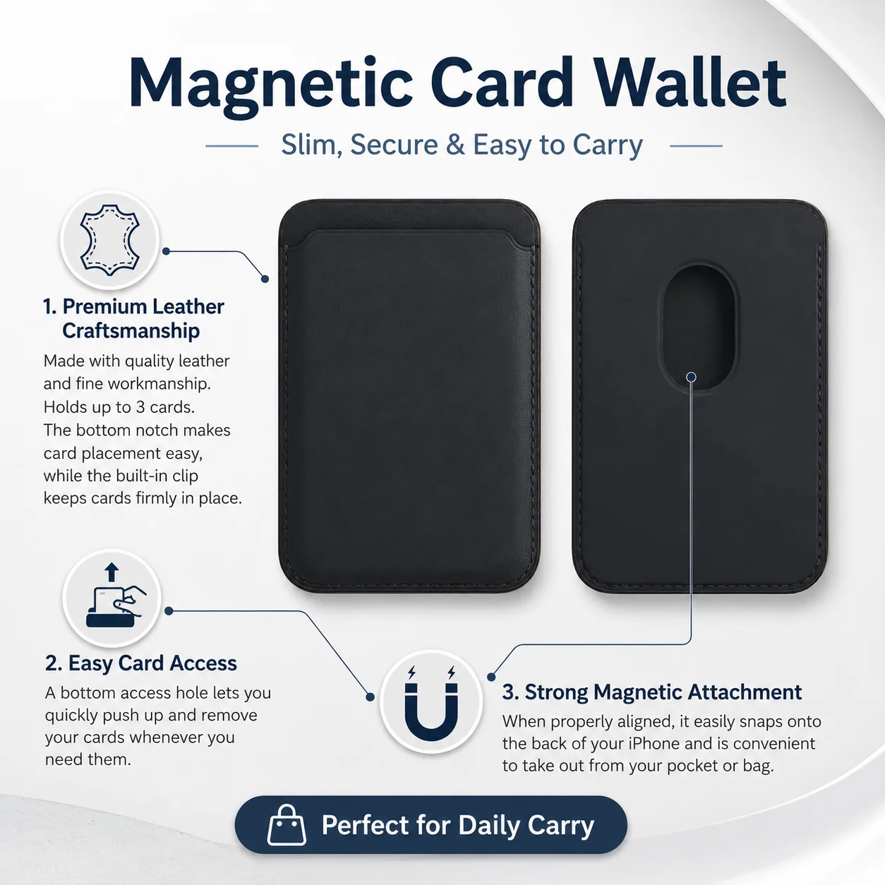 Leather Magnetic Card Wallet - Slim Credit Card Holder with Easy Access Design