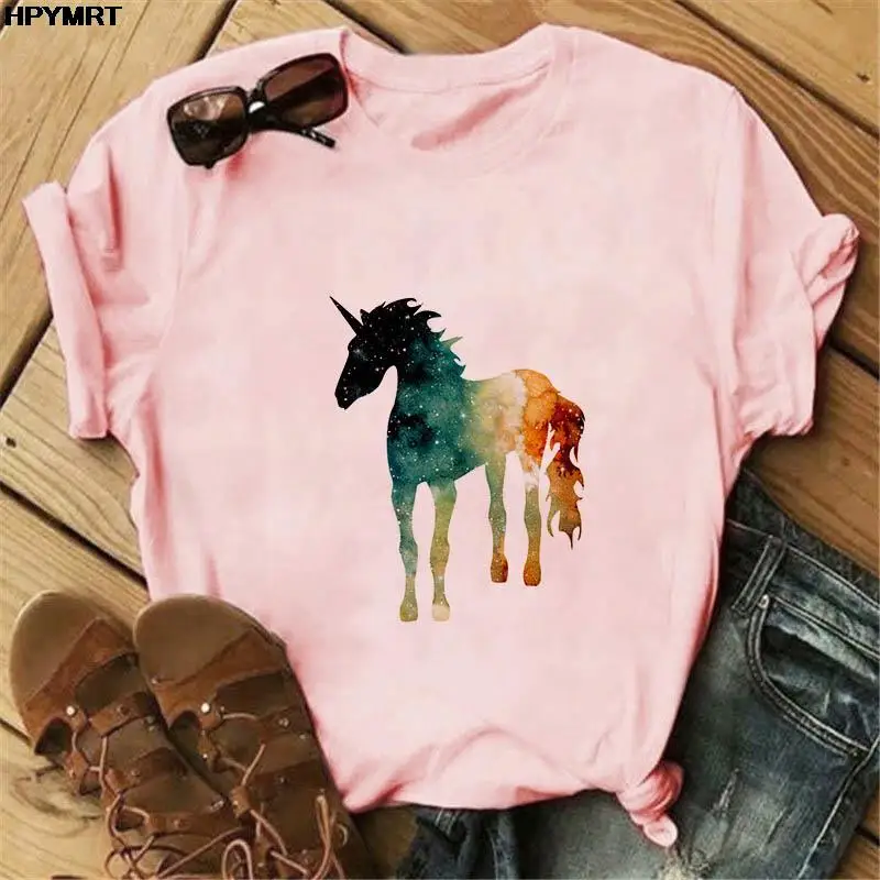 

Tshirt Women Horse Printed Cute Animal T Shirts Short Sleeved Casual Harajuku Graphics Tee Shirt Round Neck Cartoon T-shirts Top