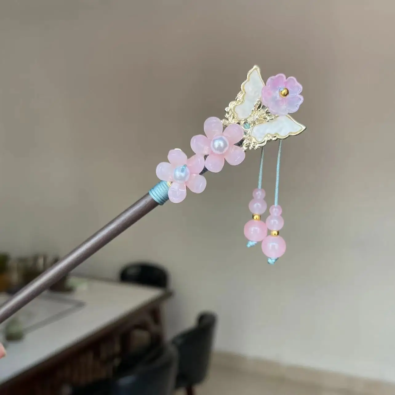 Luxus Blume Quaste Haarnadel Für Frauen Handgemachte Holz Floral Haar Stick Hanfu Haar Zubehör Vintage Elegante Mädchen Haarnadeln – Detail 9