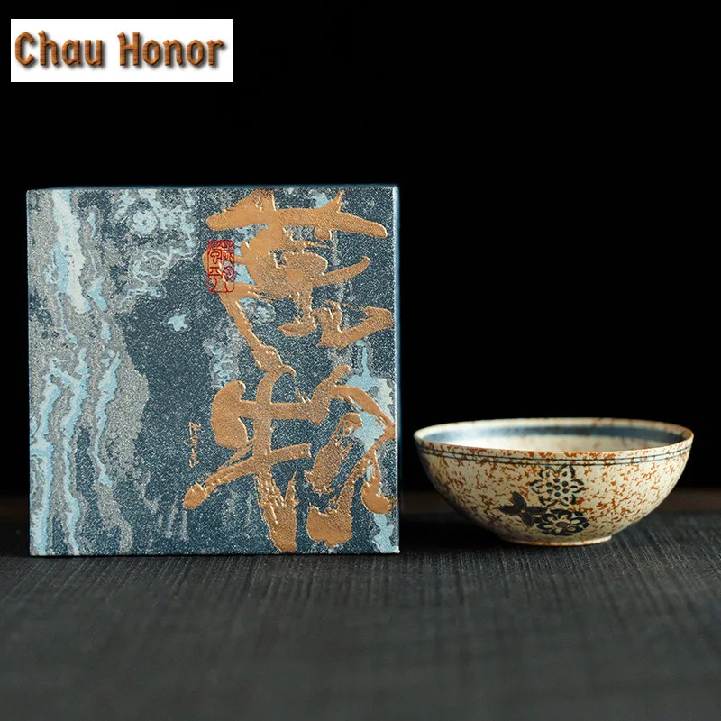 100ml Blue And White Flint Red Tea Cup Hand-painted Embroidered Ball Flower Cup Personal Host Master Cup  Puer Tea Bowl Teaset