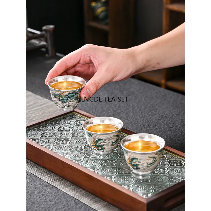 High end ceramic gold-plated tea cup set Chinese retro master cup Kung Fu tea set
