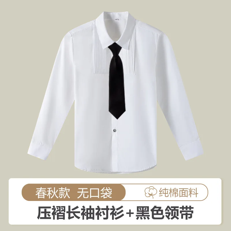 الأولاد الأبيض قمصان طويلة الأكمام القطن الأطفال بلوزة بيضاء حجم 110-180 في سن المراهقة الصبي مرحلة الزفاف حفلة التخرج ازياء