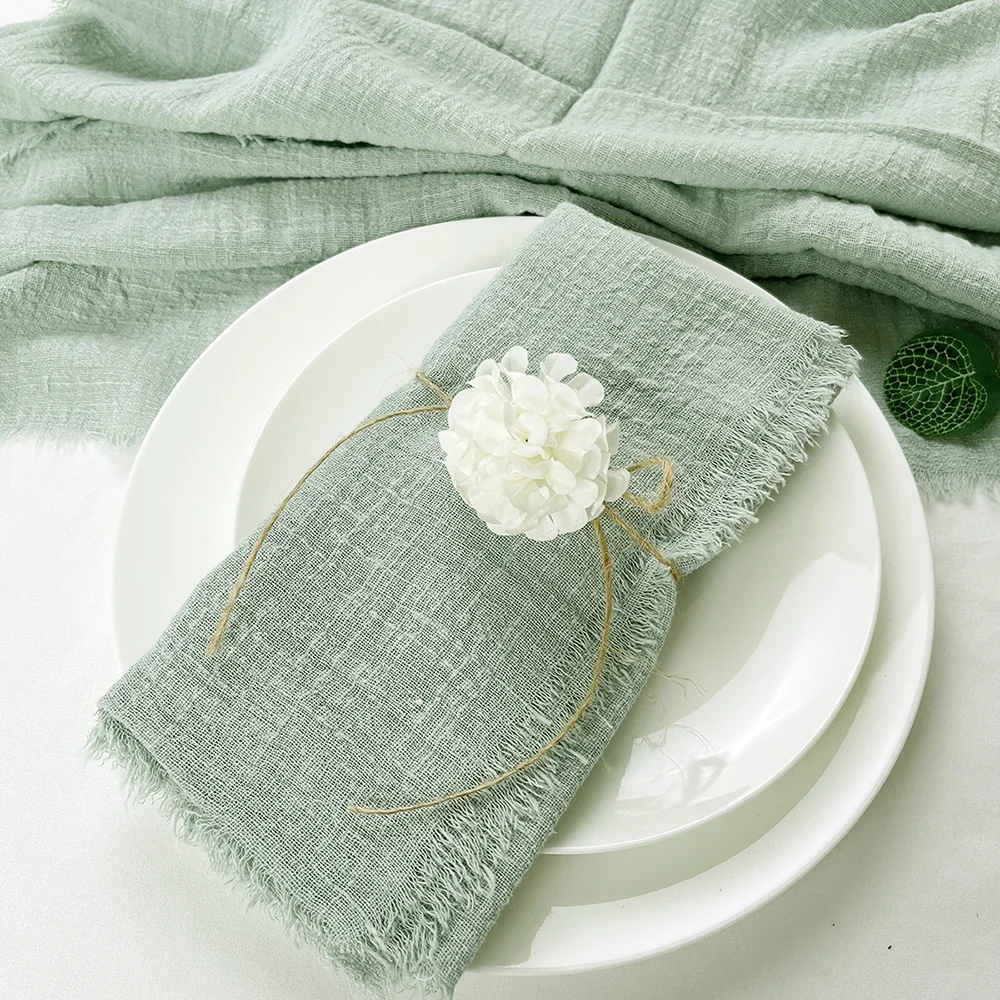 

Reusable Cloth 32x32cm Green Wedding Wholesale Napkin Table Party Napkins Cotton Gauze Sage Christmas Burrs Decor Retro 100pcs