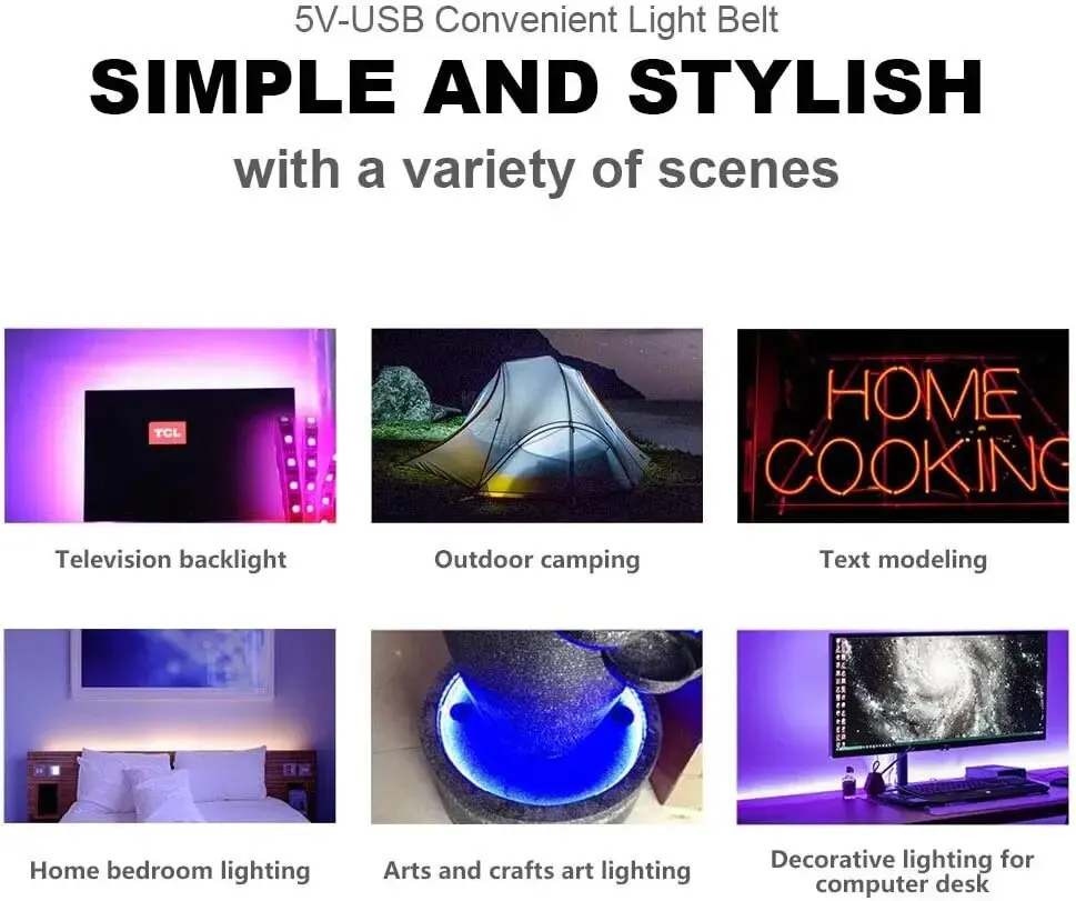 LED Strip Lights LED TV Backlights 5V USB with Bluetooth 24 Keys Remote 5050 RGB DIY Color Changing for Bedroom Party