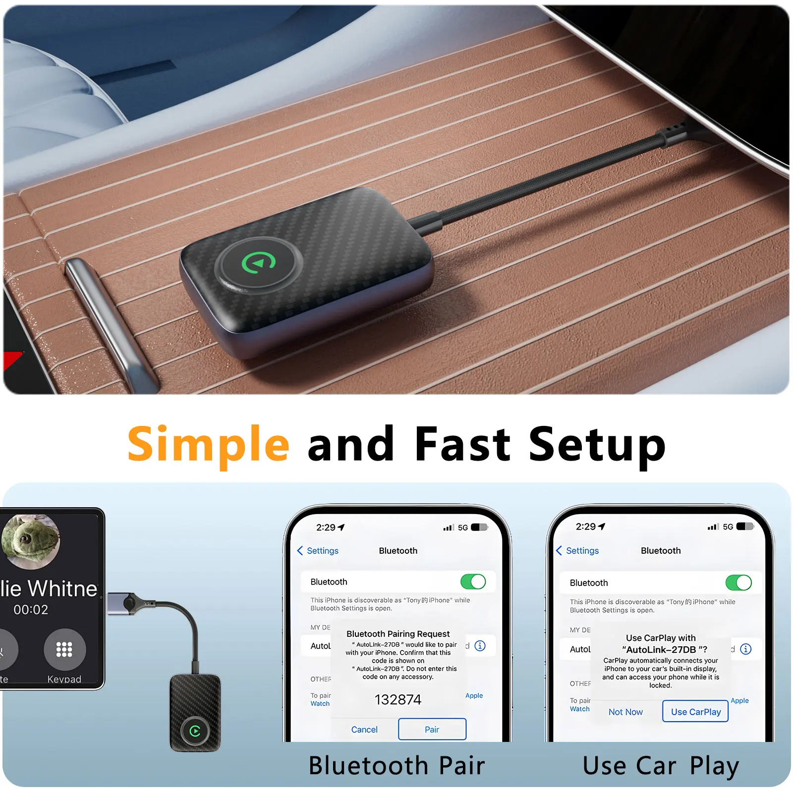 Wireless CarPlay Adapter , Converts Factory Wired CarPlay to Wireless, Plug and Play Car Play Wireless Adapter for Apple iPhone
