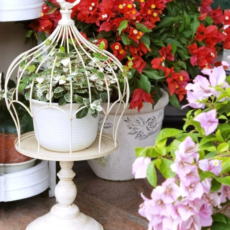 Outdoor Wrought Iron Flower Stand Birdcage Pot Holder Gardening Tray Decorative Ornaments Metal Plant Stand Garden Display