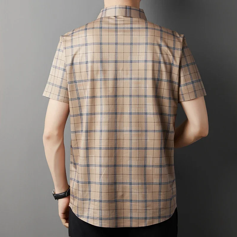 2024 Summer New Men's Business Casual Printed Short Sleeved Shirt Fashion Comfortable Wrinkle Resistant Top 5