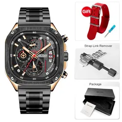 Sleek Black Quartz Men's Waterproof Watch with Square Dial and Stainless Steel Strap (Rose Red - Box - T)