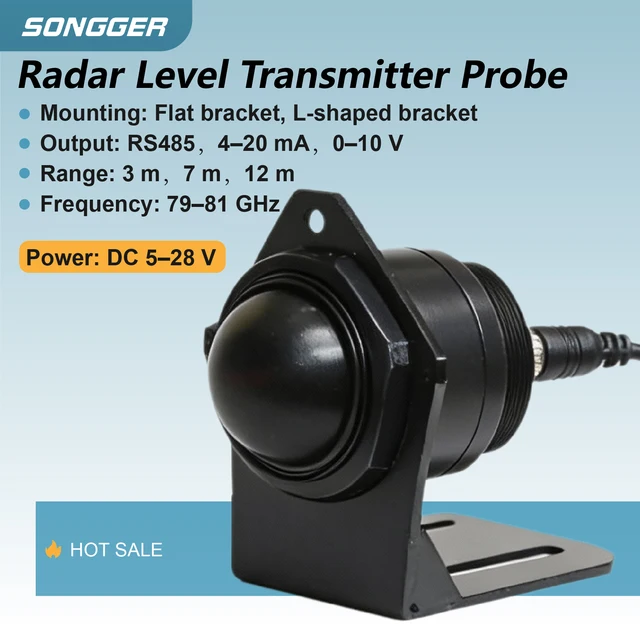 Capteur de Niveau Radar 79–81GHz Sans Contact pour Cuves d’Eau et Chimiques Portée 3–12m Sortie RS485 4–20mA 0–10V Alimentation DC5–28V Industriel 1