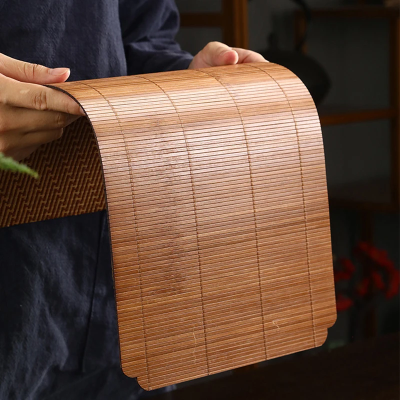 Tea Cup Mat Lacquer Bamboo Weaving Auspicious Cloud Tea Mat Hand-woven Table Flag Zen Tea Making Waterproof Mat Ceremony Accessories