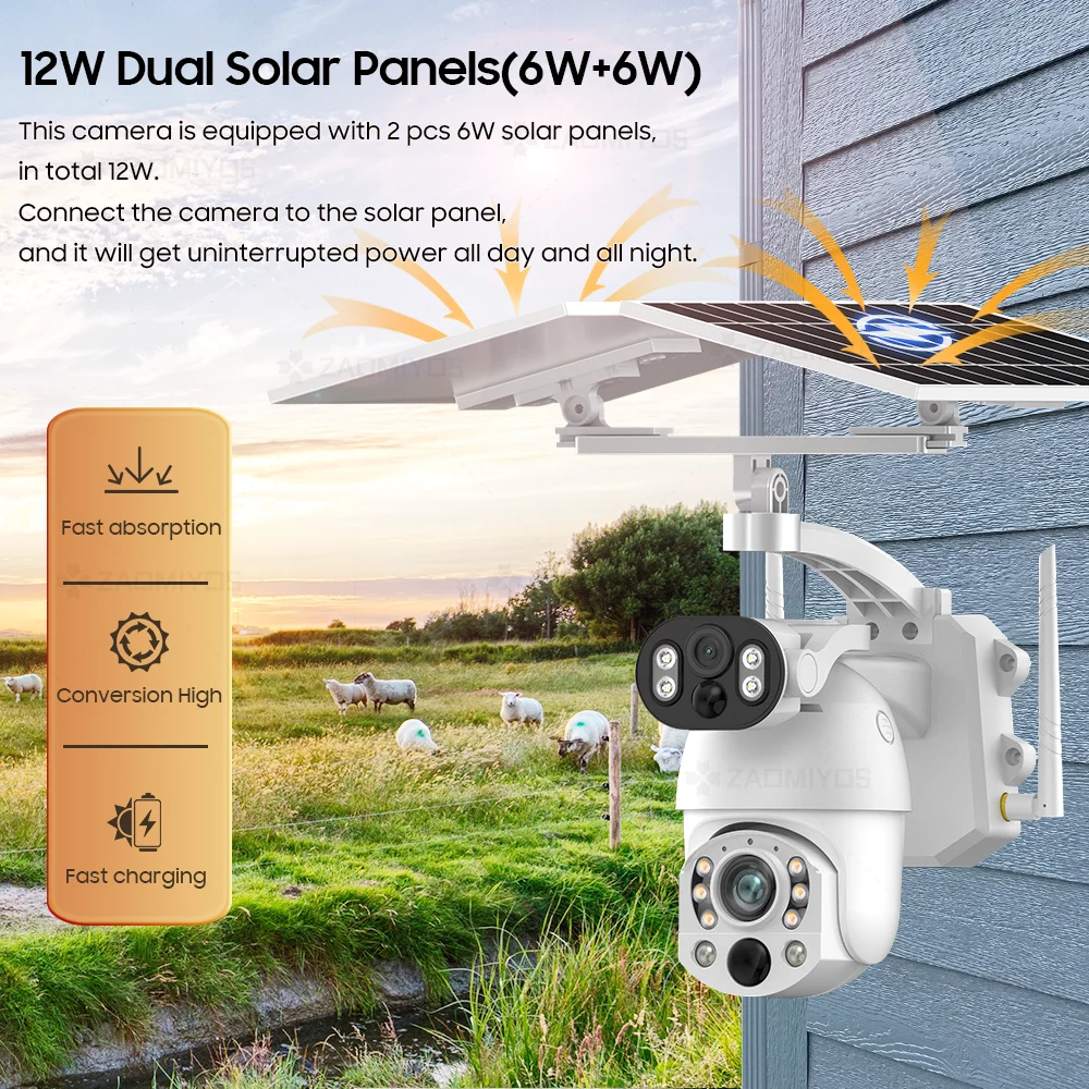 4K 4G Solar Camera WiFi Dual Screen Security PTZ Surveillance 50X Optical Zoom Outdoor Motion Detection Night Vision CCTV IP Cam 3