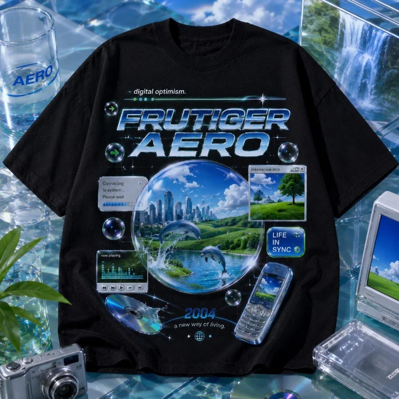 Frutiger Metro T-Shirt Y2K Grafik-T-Shirt Frutiger Aero Mcbling 2026 Sommer Neu Herren Damen Mode Y2K Baumwoll-T-Shirt Streetwear
