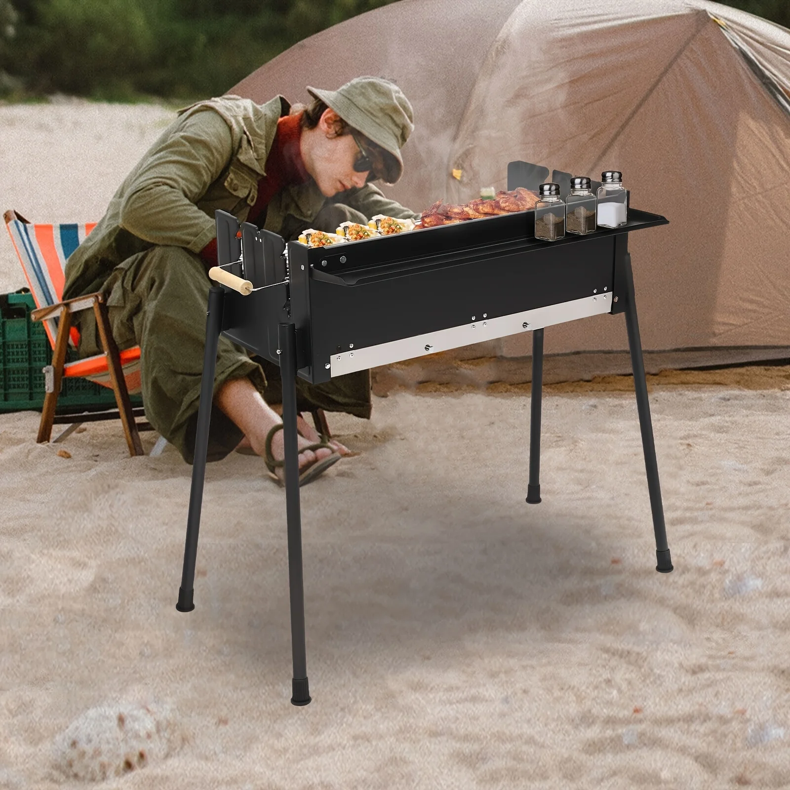 

Large Foldable Outdoor Camping Grill Stove, Stainless Steel Barbecue Stove, Charcoal Stove Campingmoon xd f Camping cooking tabl