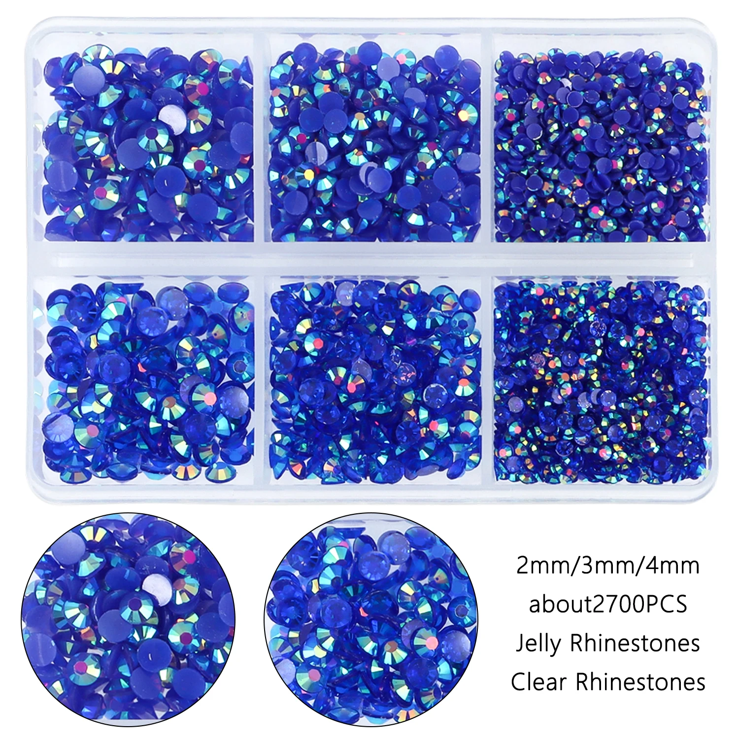 Strass AB en résine pour ongles, 2/3/4mm, 2700 pièces/boîte, pierres précieuses transparentes pour bricolage, accessoires de décoration nail art