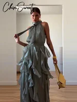 Nouvelle Robe Longue Plissée à Volants Superposés pour Femme, Style Empire Sans Manches avec Lacets, Collection Printemps-Été 2026 2