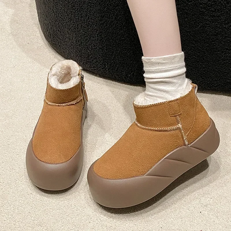 

Flats Platform Suede Women Ankle Snow Boots Warm Short Plush Winter Shoes 2024 New Brand Casual Walking Boots Trend Mujer Botas