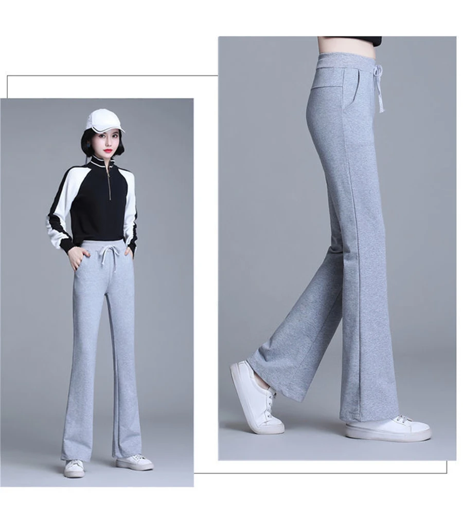 Casual Sweatpants Slim Women High Waist Flare Pants Large Size Loose Drawstring Sweat Trousers Korean Fashion Solid Mom Pants plaid pants