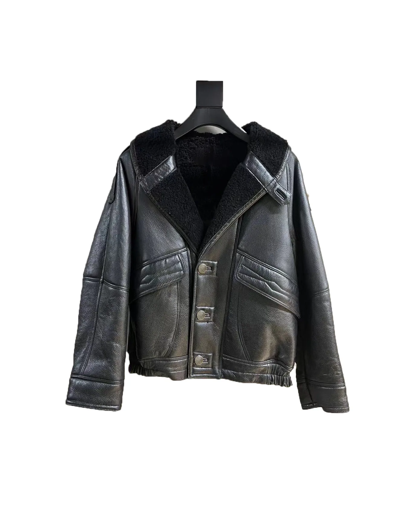 

Lamb wool jacket lapel short loose version of the single-breasted design warm and comfortable 2023 winter new 1212