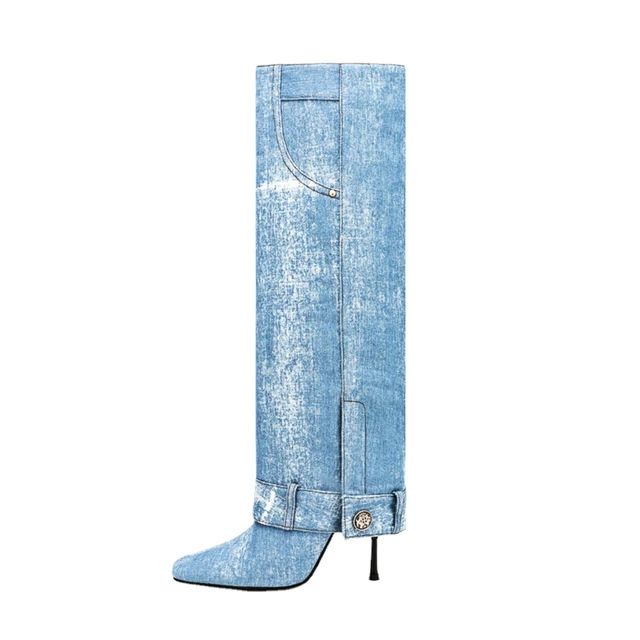 Louis Vuitton Black Leather Blue Denim High Boots in 2023