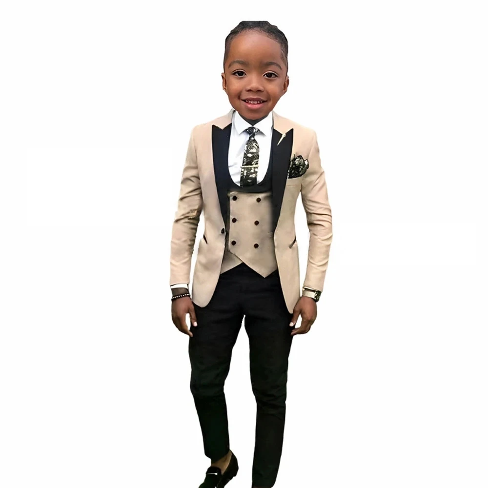 

Boys Suit Peak Lapel 3 Pieces Jacket Vest Pants Splicing Formal Tuxedo Child Blazer Party Dress Wedding Set conjuntos de blazer