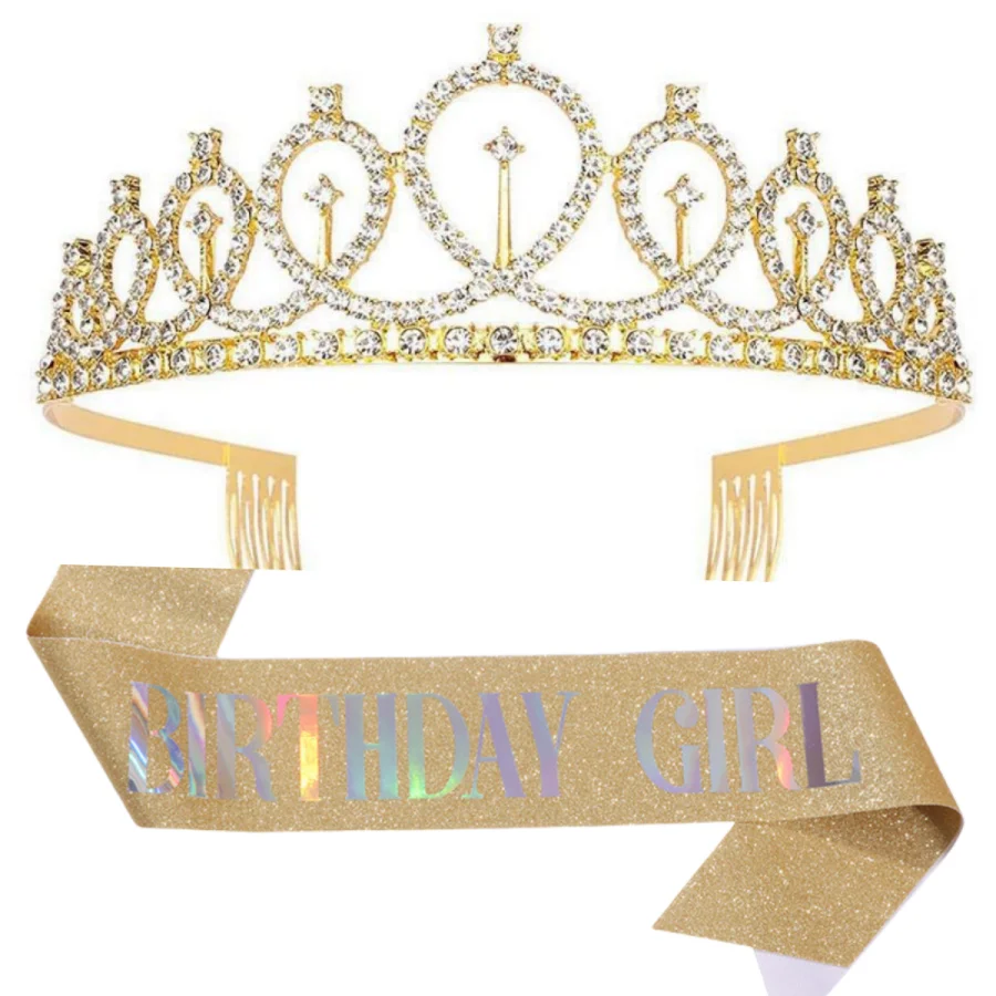 Geburtstags-Tiara Krone Schärpe Geburtstagsmädchen Frauen Mädchen Party Dekoration Geschenke Geeignet für Jedes Alter Geburtstagsdekoration – Detail 4