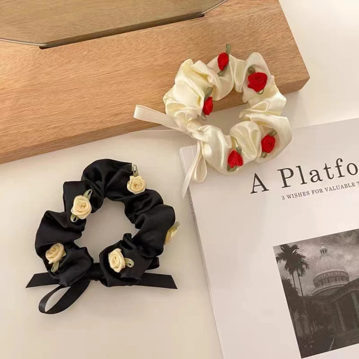 

Korean Version of Solid Color Fabric Flower Large Intestine Campus Party Elegant Headrope Girl Simple Lovely Hair Accessories