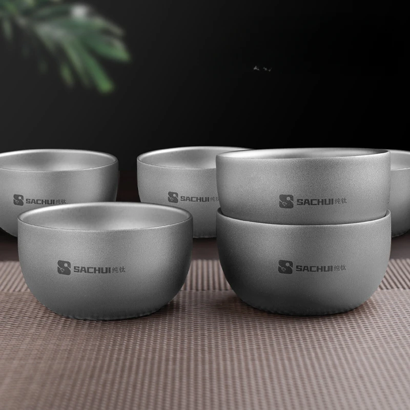Pure Titanium Double-layer Small Tea Cup Coffee for Outdoor Travel Camping coffee and Tea Tableware Brewing Cup 50ML Teapot tea cup