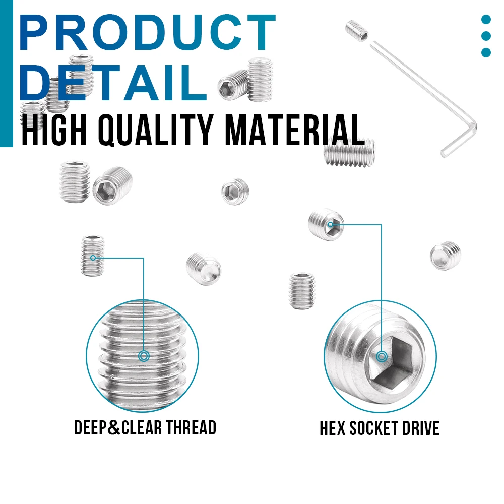 NINDEJIN hex socket set screw cup point stainless steel m2 m3 m4 m5 m6 m8 m10 headless hexagon socket grub screw DIN916