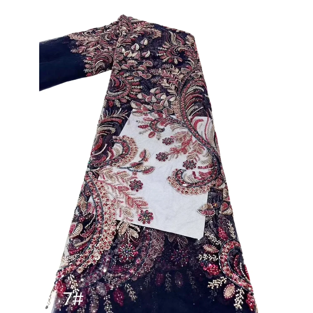 

African Nigerian High Quality beads Lace Fabric With Sequins Tulle L-1406567 Embroidery Dresses Beads