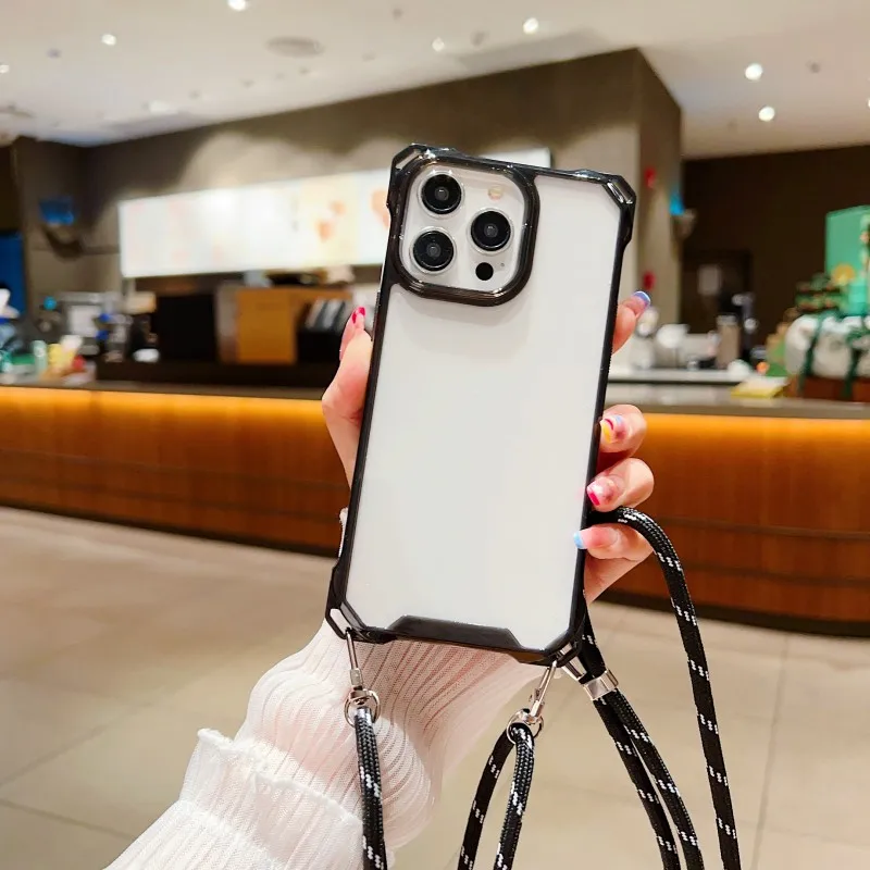 Universal Lanyard Crossbody Strap Armor Clear Phone Case