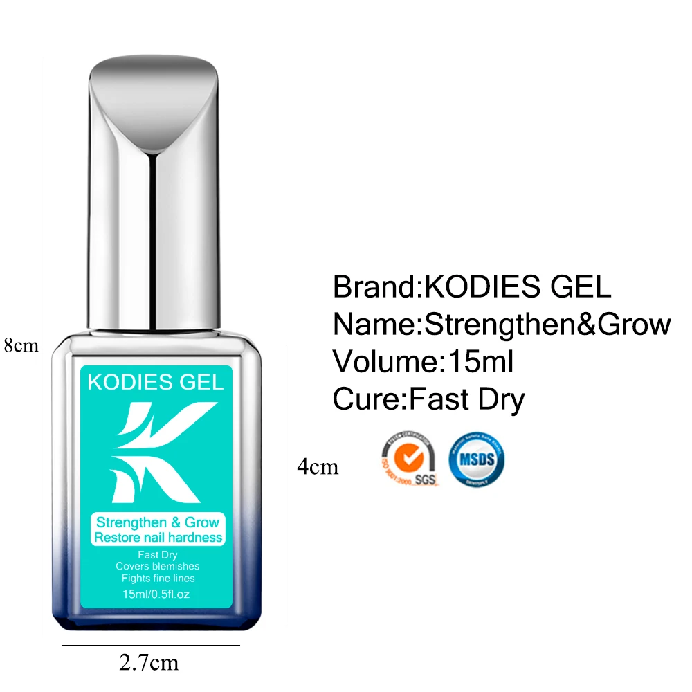 Nail Strengthener KODIES GEL Growth Restore Hardener Clear Nail Polish Base Coat Fast Dry 15ML Strong Repair Art Treatment