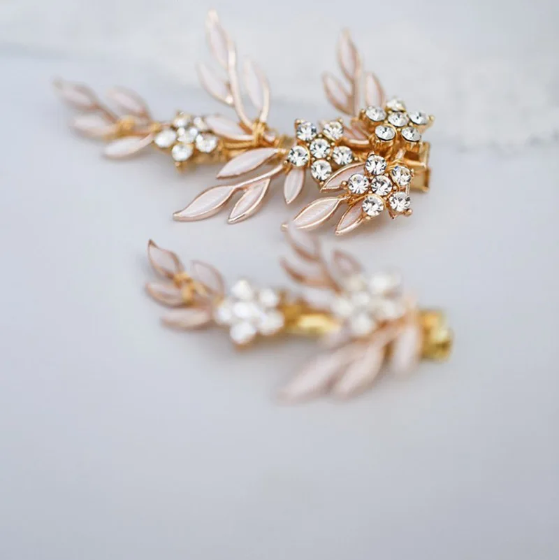 Bridal Hair Clips Pins Gold Color Leaf Girls Headpiece Handmade Wedding Prom Women Hair Piece Accessories