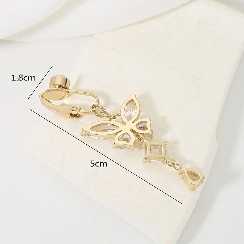 Clip On Belly Button Ring Butterfly Shape Copper Zircon Fake Belly Piercing Umbilical Navel Body Jewelry Trendy Fashion Style