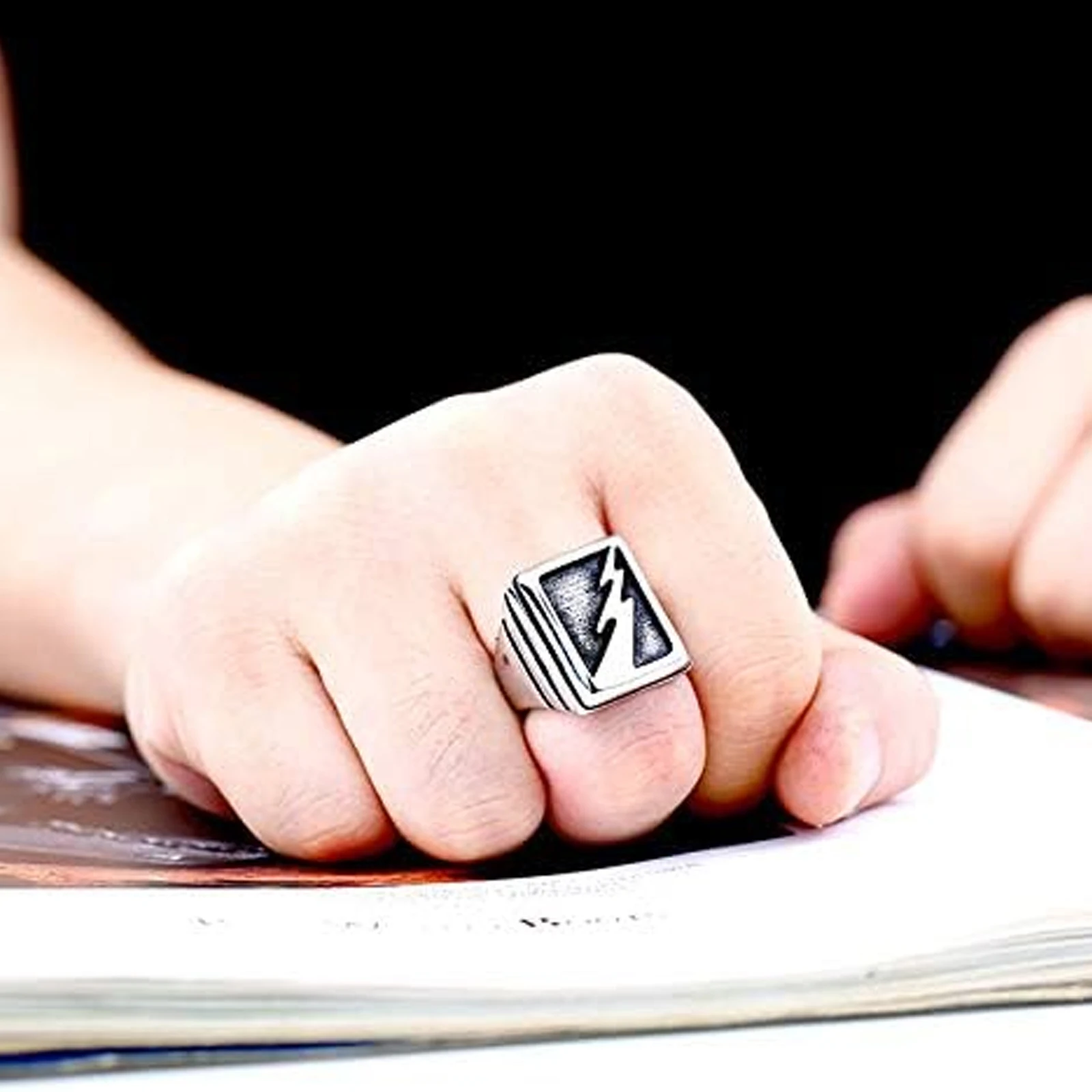 Men's Lightning Stainless Steel Ring Punk Rock Jewelry Best Gift for Party Holidays