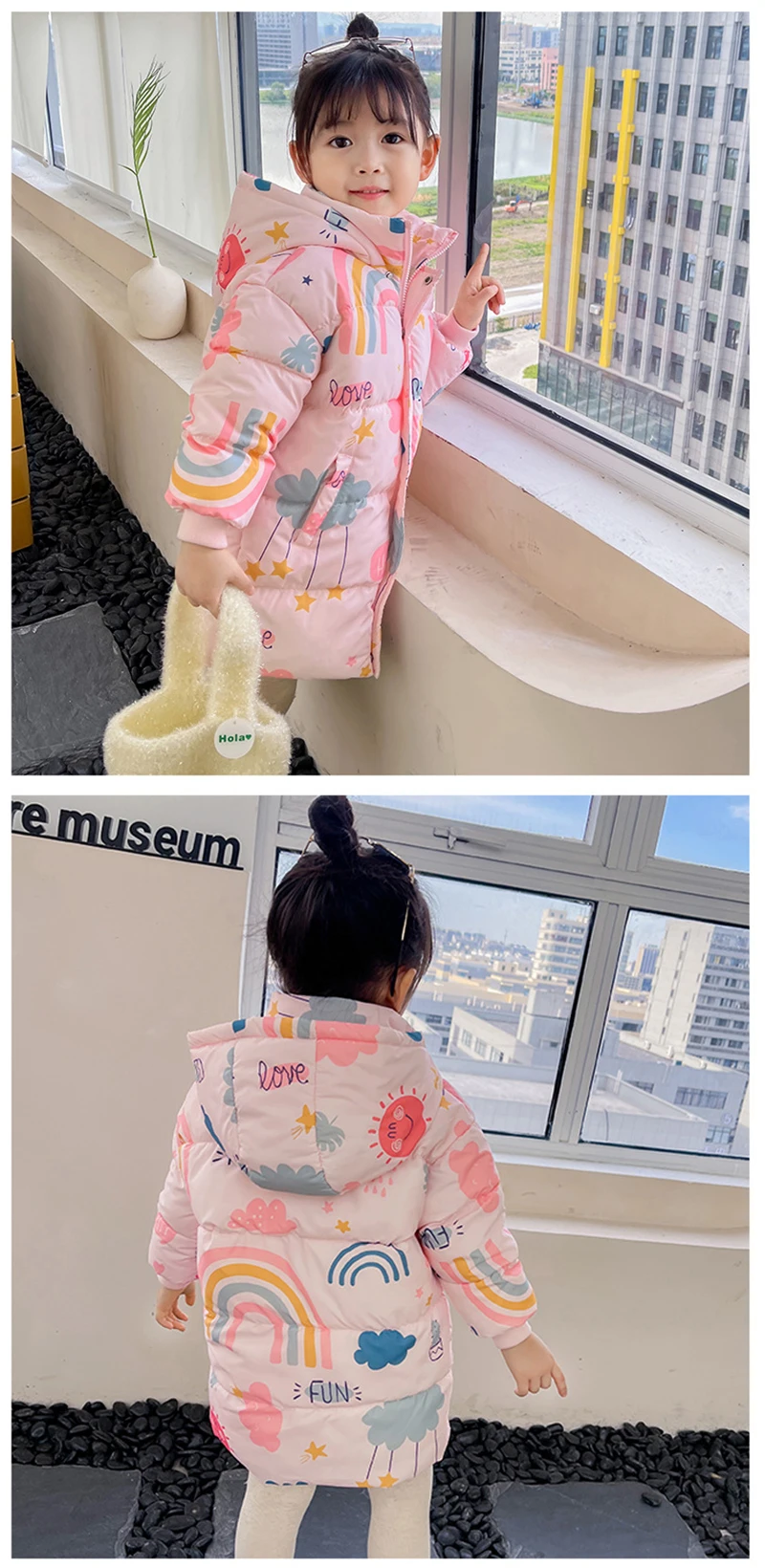 Winter Long Style Boys Girls Down Jackets Keep Warm Cotton Coat Autumn Hooded Windbreaker Outerwear for 2-7 Years Kids Clothes