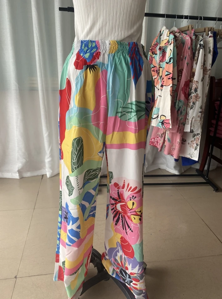 Women's Suits Set New Temperament Commuting Long Sleeved Elegant Printing Loose Shirt and High Waist Wide Leg Fashion Pants Set