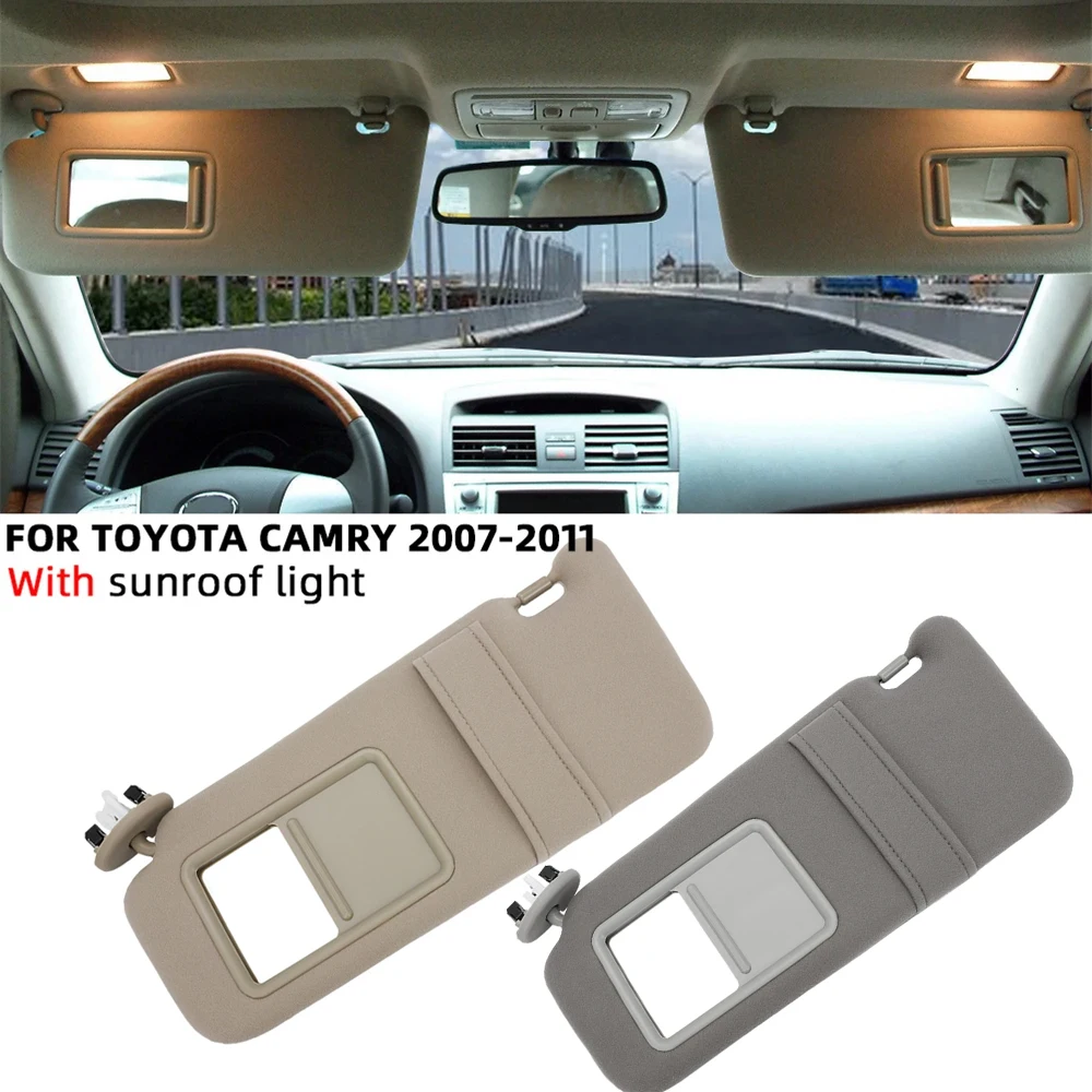 Pair Beige Sun Visor W/ Mirror For Toyota Camry 07-11 W/o Sunroof - View #4