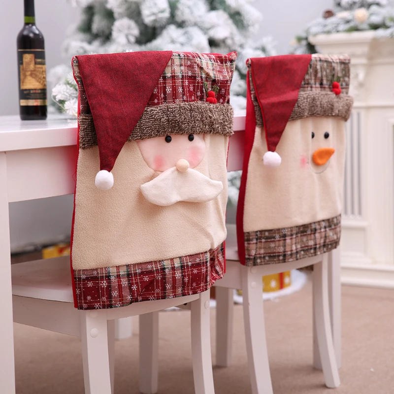 

Christmas Home Decoration Chair Cover Restaurant Hotel Square Stool Santa Claus Snowman Decoration Dinning Room Chair