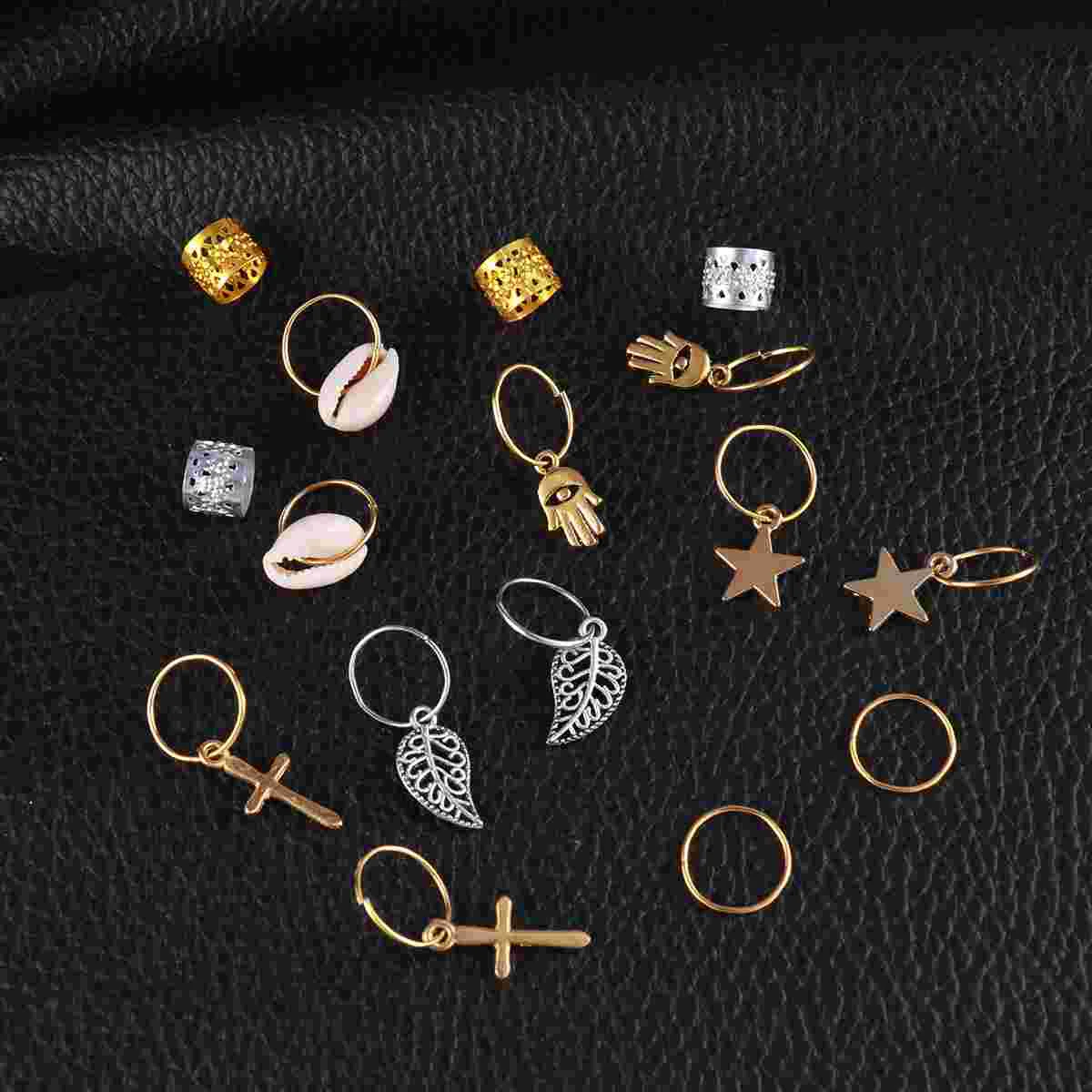 150 pcs Hair Braid Jewelry Rings Aluminum Dreadlock Shell Star Cross Rings Charms