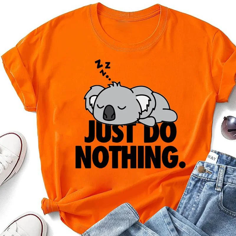 Süßer Koala einfach nichts bedruckte T-Shirts für Frauen Kurzarm lustige Rundhals-T-Shirt lässige Sommer oberteile – Detail 5