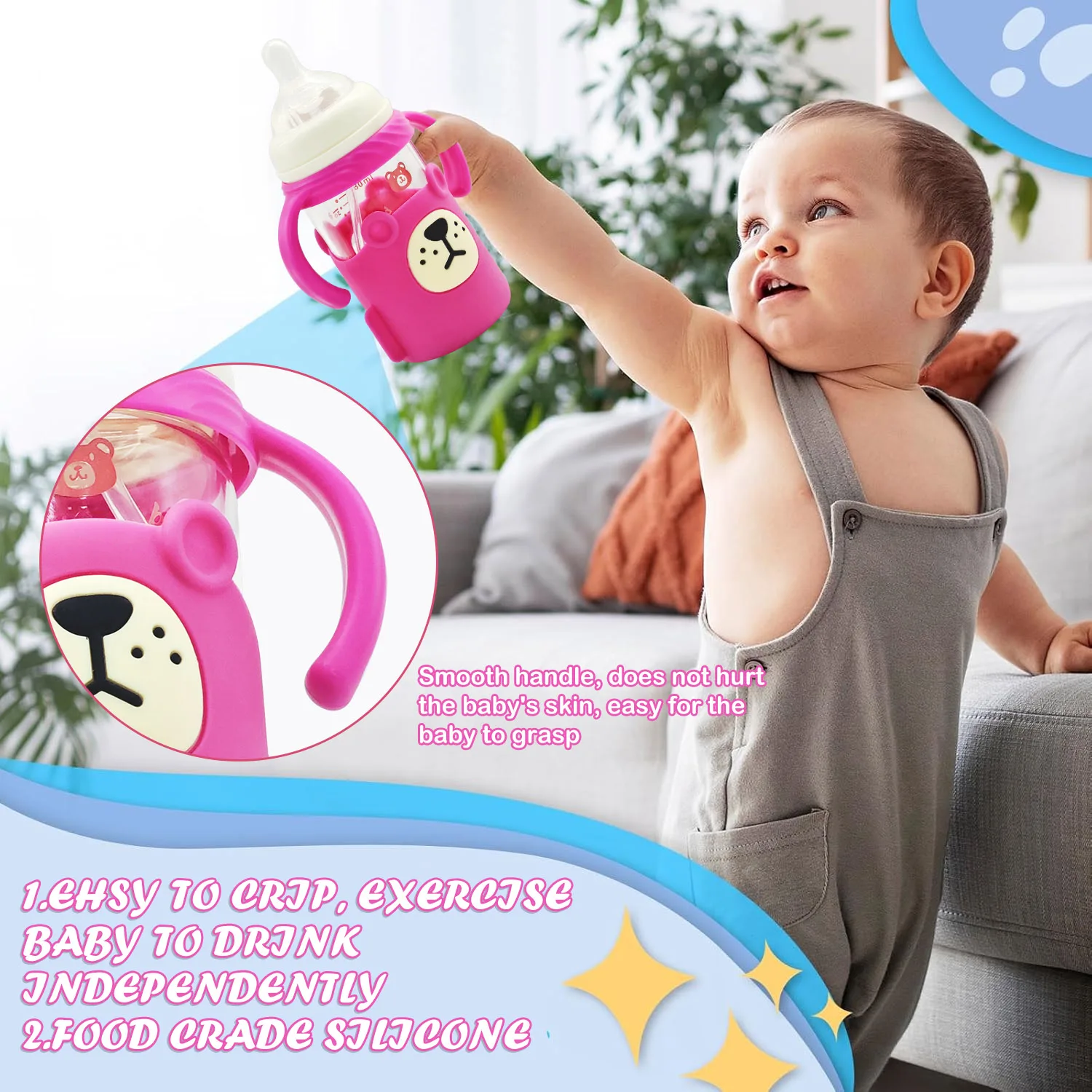 180ml Baby glass feeding bottle sippy cup with gravity ball leak proof drop proof silicone protective cover