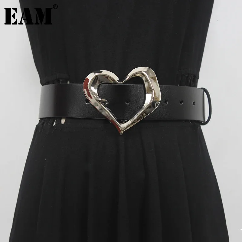 

[EAM] Pu Leather Black Shaped Vintage Long Wide Belt Personality Women New Fashion Tide All-match Spring Autumn 2024 1DF1274