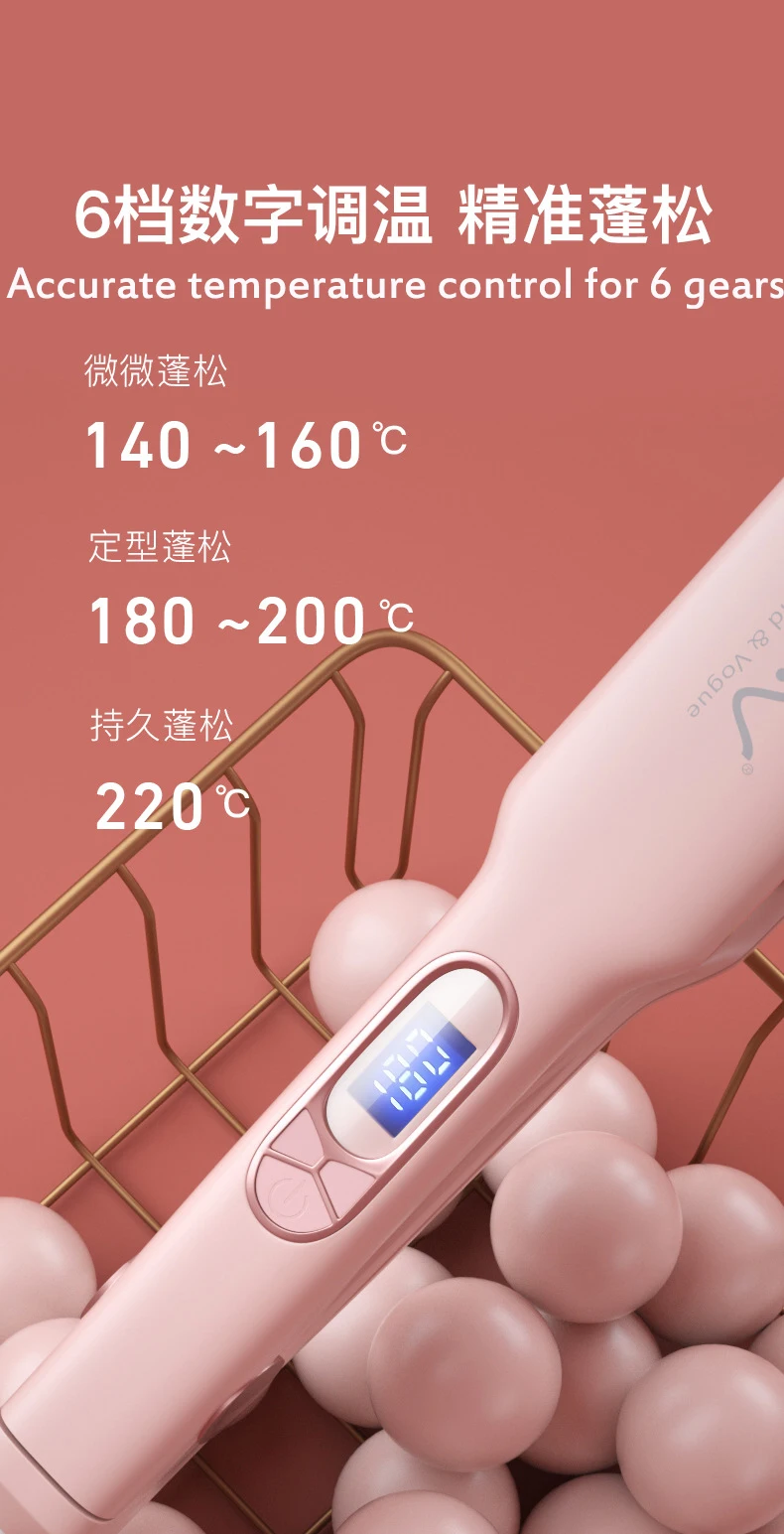 Vivid & Vogue Ceramic Middle Volumizing Hair Iron, Negative ion Fluffy Corn Iron Curler , Corrugated Hair Crimper Flat Iron