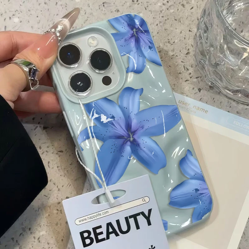 Blue Lily Flower Elegant Pattern Shockproof Soft Phone Case Cover