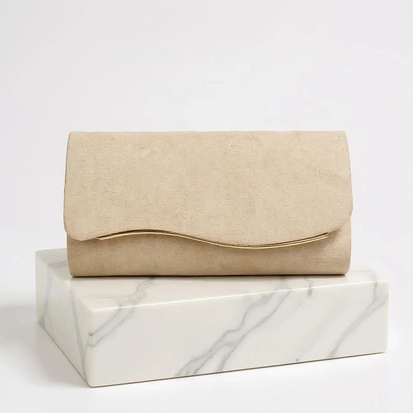 Apricot Velvet Clutch Bag With Shoulder Chain For Women