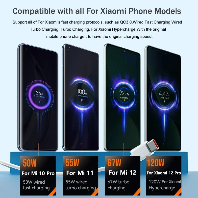 Xiaomi 120W USB Type C Cable Tipo 6A 67W Turbo Fast Charging For Mi 17 Pro...