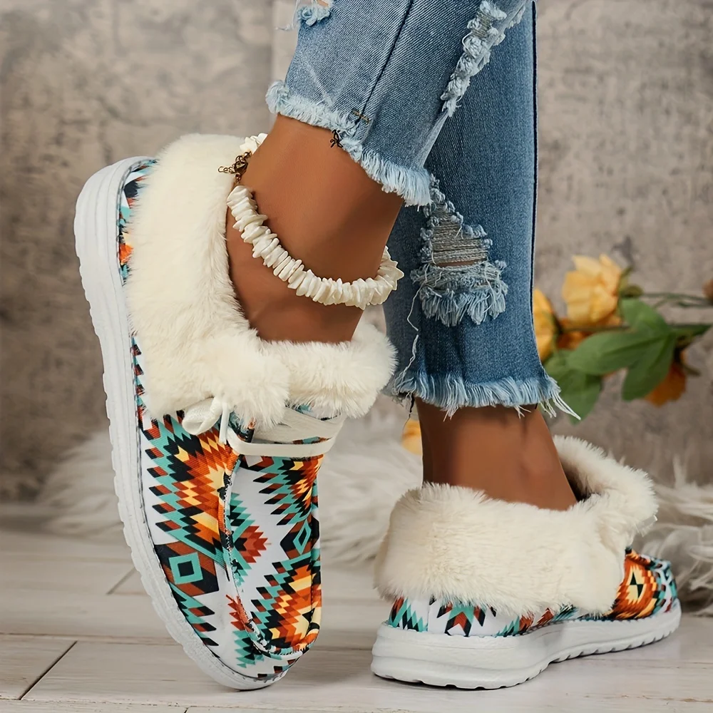 

Женские утолщенные теплые кроссовки с цветным геометрическим принтом, легкие и удобные уличные кроссовки с низким верхом
